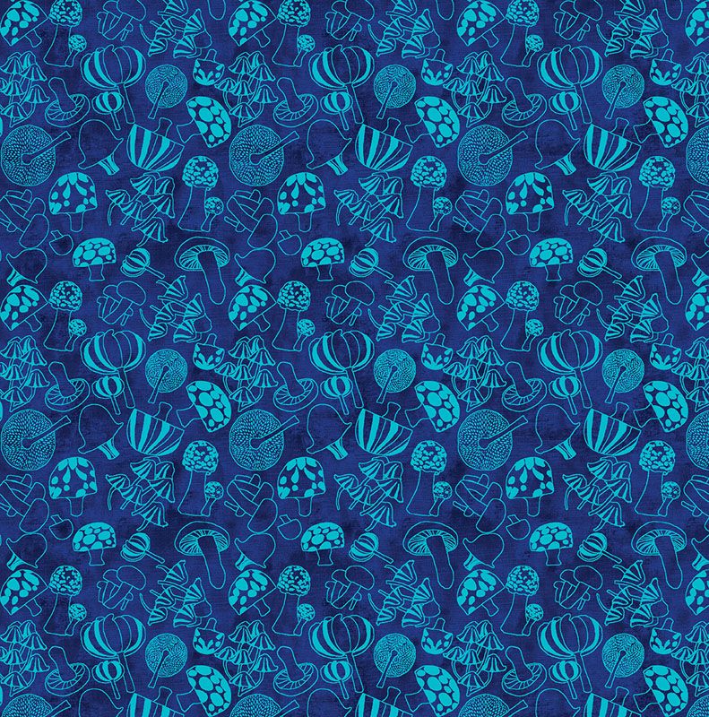 Modern Mushrooms - Outline in Navy - Benartex