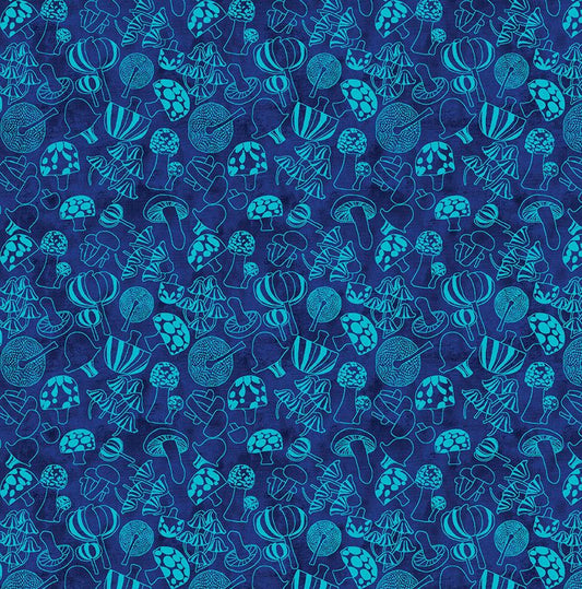Modern Mushrooms - Outline in Navy - Benartex