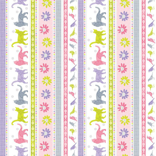 Cozy Cats - Sunshine Stripe in Light Pink - Benartex