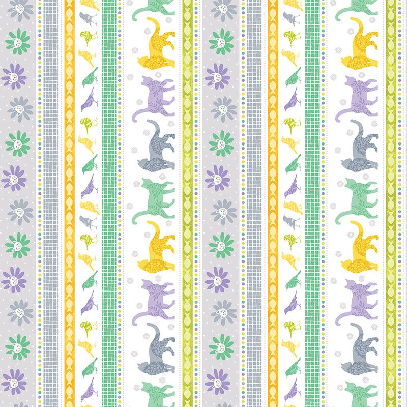 Cozy Cats - Sunshine Stripe in Jade - Benartex