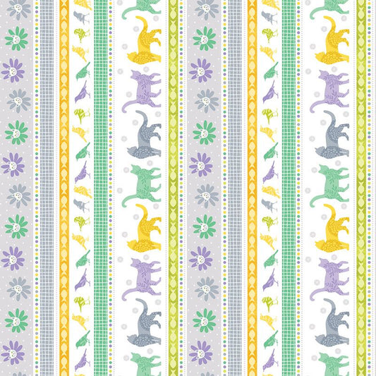 Cozy Cats - Sunshine Stripe in Jade - Benartex