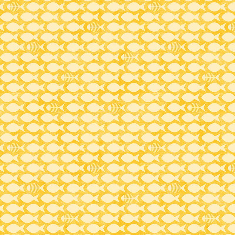 Cozy Cats - Fish & Bones in Yellow - Benartex