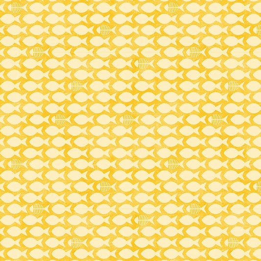 Cozy Cats - Fish & Bones in Yellow - Benartex