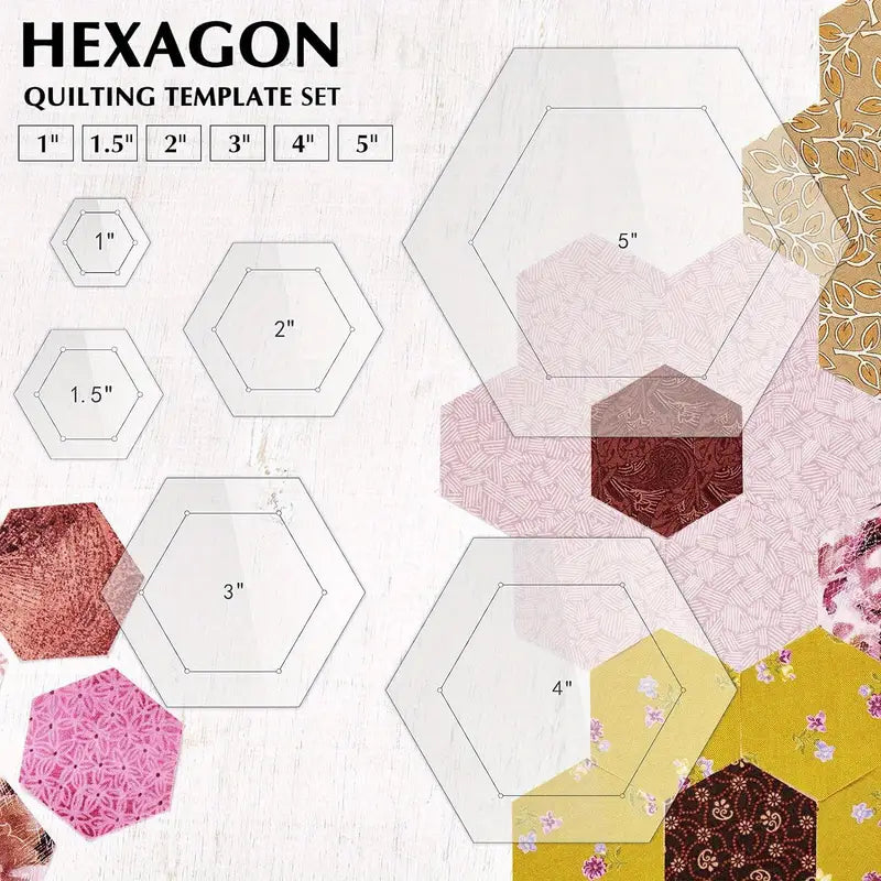 Basic Hexagon Quilting Template Kit with 1/4 Seam Allowance (6pc) (Pre-order: Jan 2026)