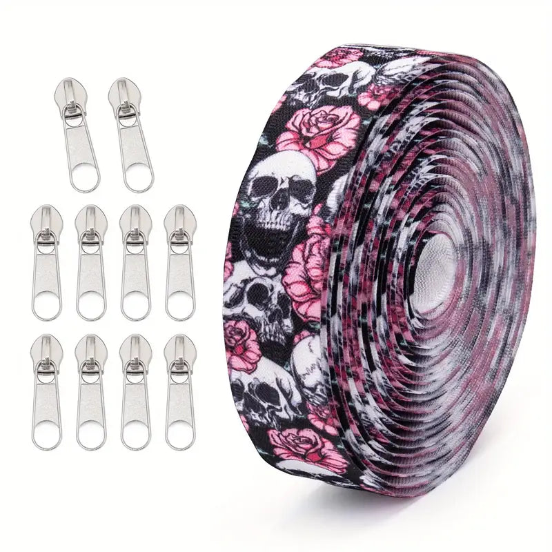 Zipper Set Nylon #5 - Floral Skulls (4.9 Yards & BONUS 10 Pulls)