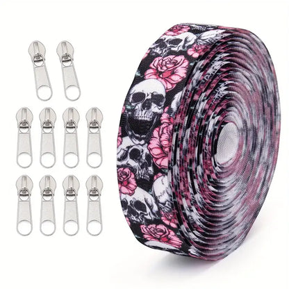 Zipper Set Nylon #5 - Floral Skulls (4.9 Yards & BONUS 10 Pulls)