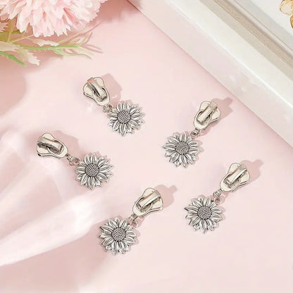 Silver Sunflower Zipper Pull #5