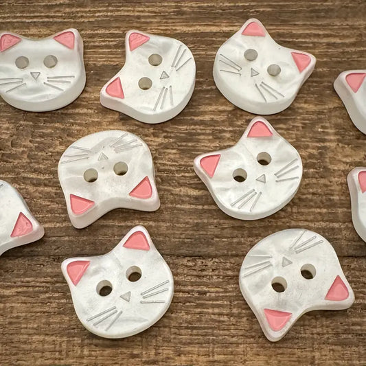 Cutie Cat Buttons 2 Hole - Pink (10pc) (0.5")