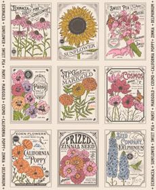 My Secret Garden - Seed Packet PANEL in Cloud - Stacy Iest Hsu - Moda (Pre-order: Aug 2026)