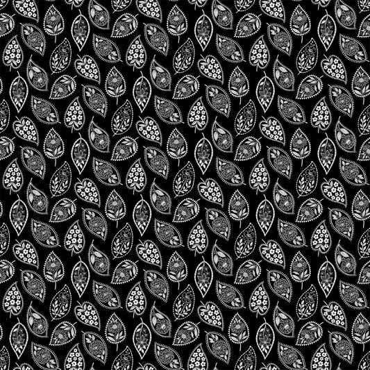 Ebony & Ivory - Stylized Leaf in Black - Northcott