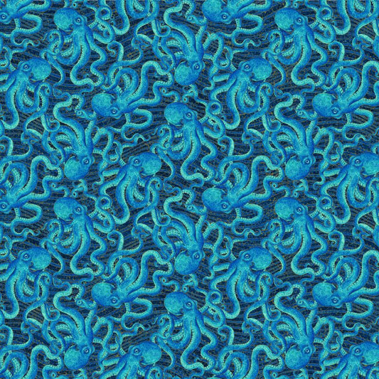 Shimmer Enigma - Octopus in Dark Blue Multi Metallic - Deborah Edwards - Northcott