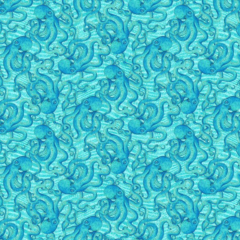 Shimmer Enigma - Octopus in Light Blue Multi Metallic - Deborah Edwards - Northcott