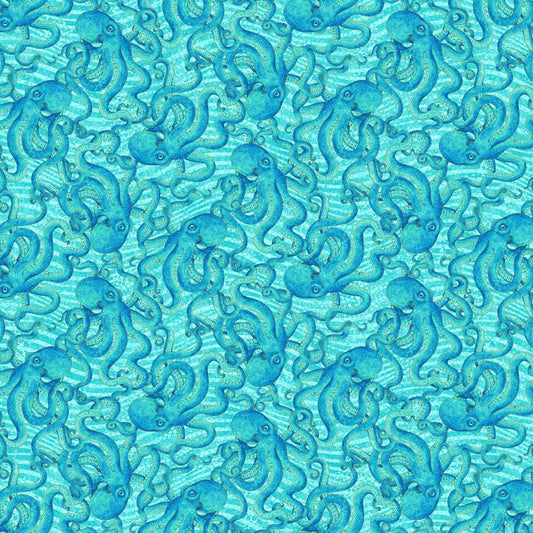 Shimmer Enigma - Octopus in Light Blue Multi Metallic - Deborah Edwards - Northcott