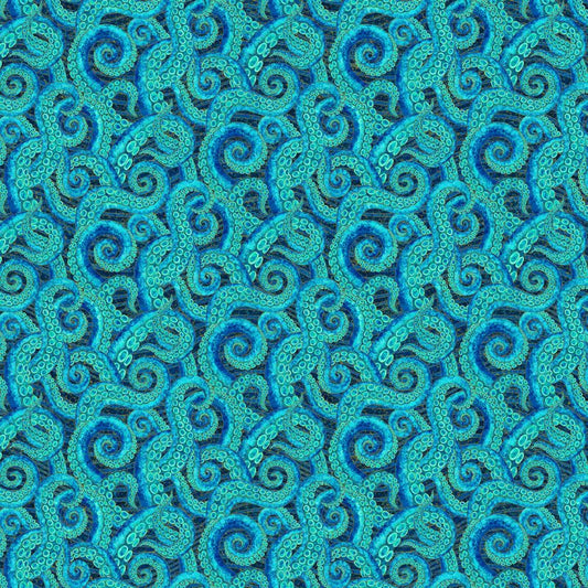 Shimmer Enigma - Tentacles in Dark Blue Multi Metallic - Deborah Edwards - Northcott (Pre-order: Nov 2025)