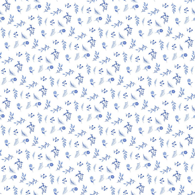 Delft Dynasty - Flower Toss in White/Blue - Northcott