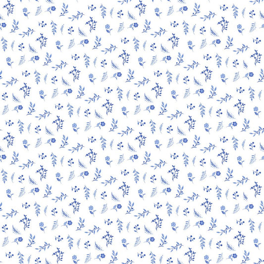 Delft Dynasty - Flower Toss in White/Blue - Northcott
