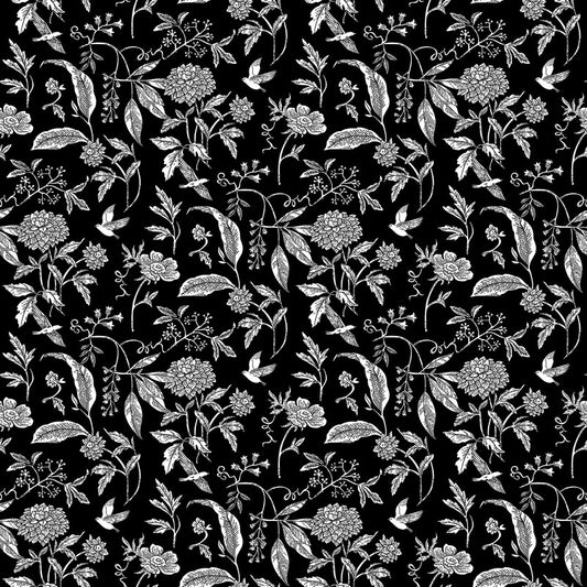 Nature's Sketchbook - Chrysanthemums in Black/White - Deborah Edwards - Northcott (Pre-order: Feb 2026)