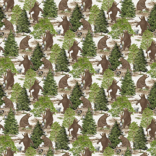 Bear Necessities - Forest Bears in Cream Multi - Deborah Edwards - Northcott (Pre-order: Feb 2026)