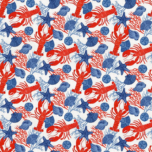 Take Me To The Beach - Lobsters & Shells  in White - Northcott (Pre-order: Apr 2026)