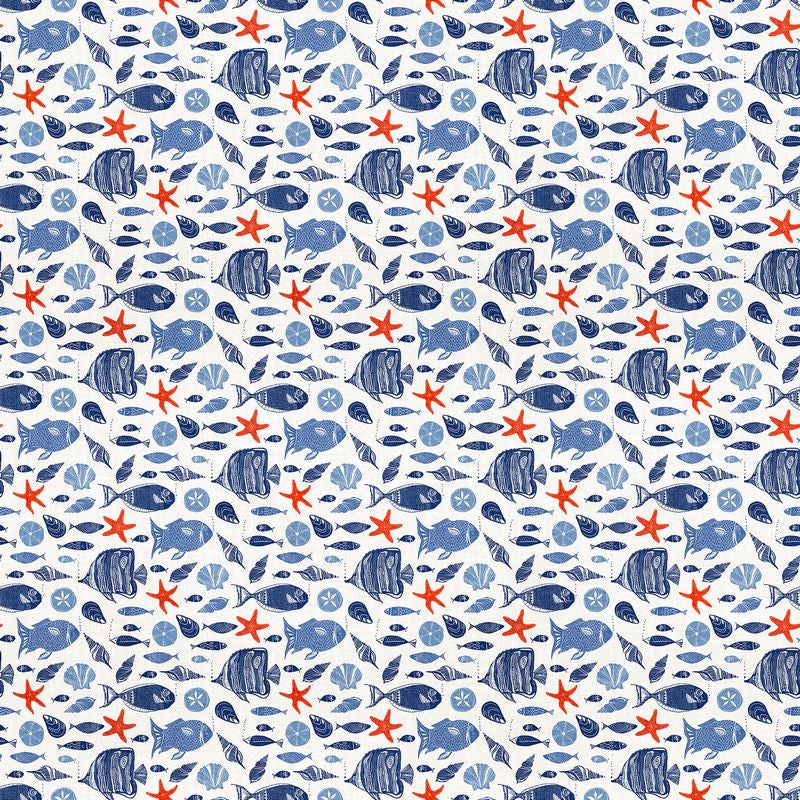 Take Me To The Beach - Fish & Shells in White - Northcott (Pre-order: Apr 2026)