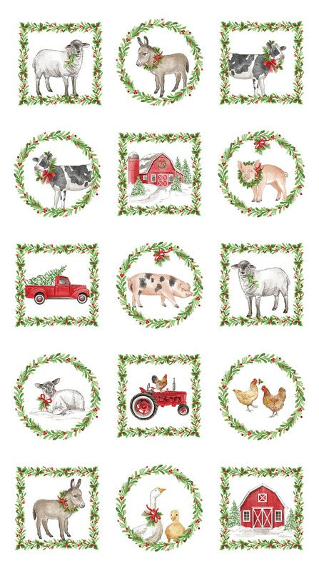 Barnyard Christmas - Panel in White - Deborah Edwards - Northcott (Pre-order: May 2026)