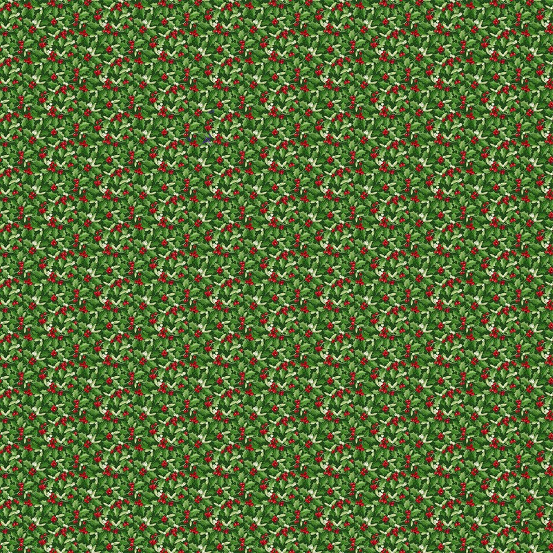 Barnyard Christmas - Holly in Dark Green - Deborah Edwards - Northcott