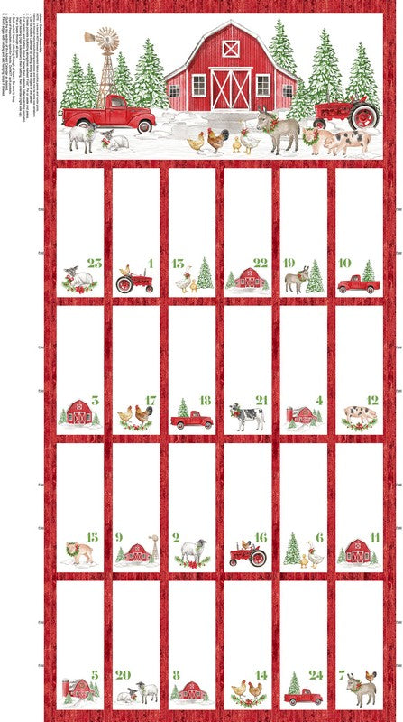 Barnyard Christmas - Advent Panel in Red - Deborah Edwards - Northcott