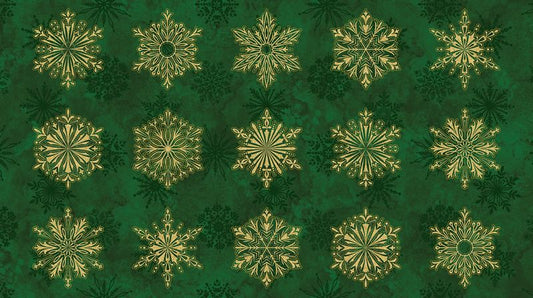 Oh Christmas Tree - Snowflake Blocks in Green METALLIC - Deborah Edwards - Northcott (Pre-order: June 2026)