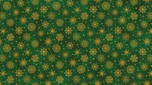 Oh Christmas Tree - Snowflakes in Green METALLIC - Deborah Edwards - Northcott (Pre-order: June 2026)