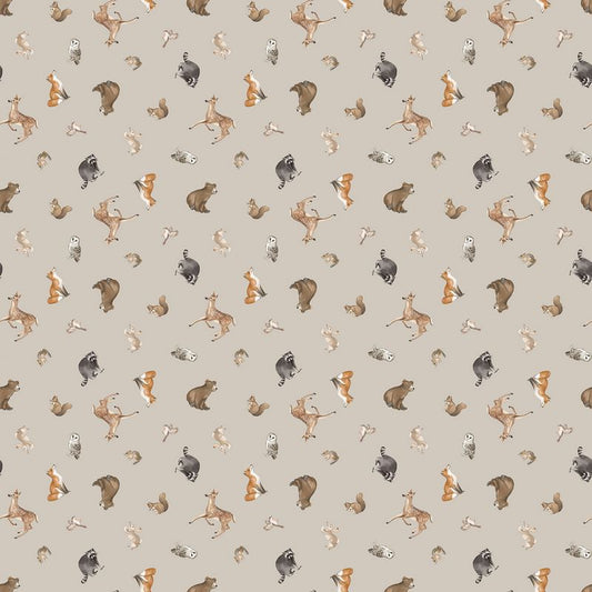 Tanglewood - Tossed Animals in Medium Grey - Deborah Edwards - Northcott (Pre-order: Sept 2026)