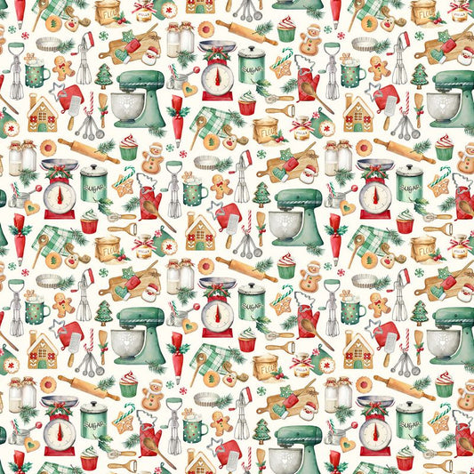 Baking Spirits Bright - Baking Equipment in Cream - Deborah Edwards & Melanie Samra - Northcott (Pre-order: Jun 2027)