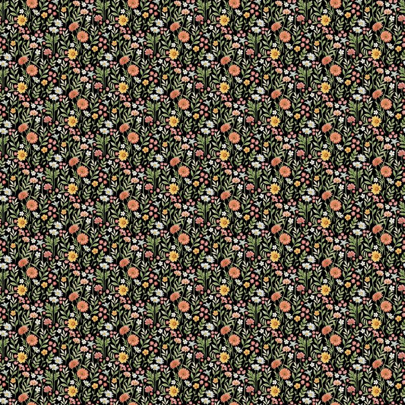 Favorite Things - Packed Flowers in Black - Deborah Edwards - Northcott (Pre-order: Jun 2027)