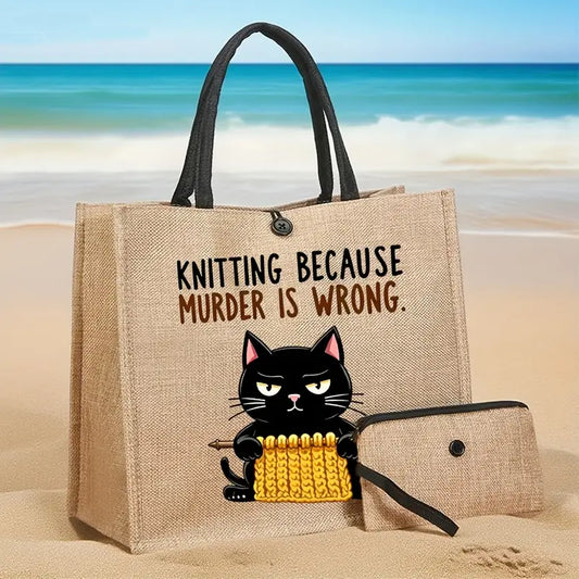 Sew n' Stash Tote Bag (With Inner Pocket) 2 Pc Set - Purr Off!