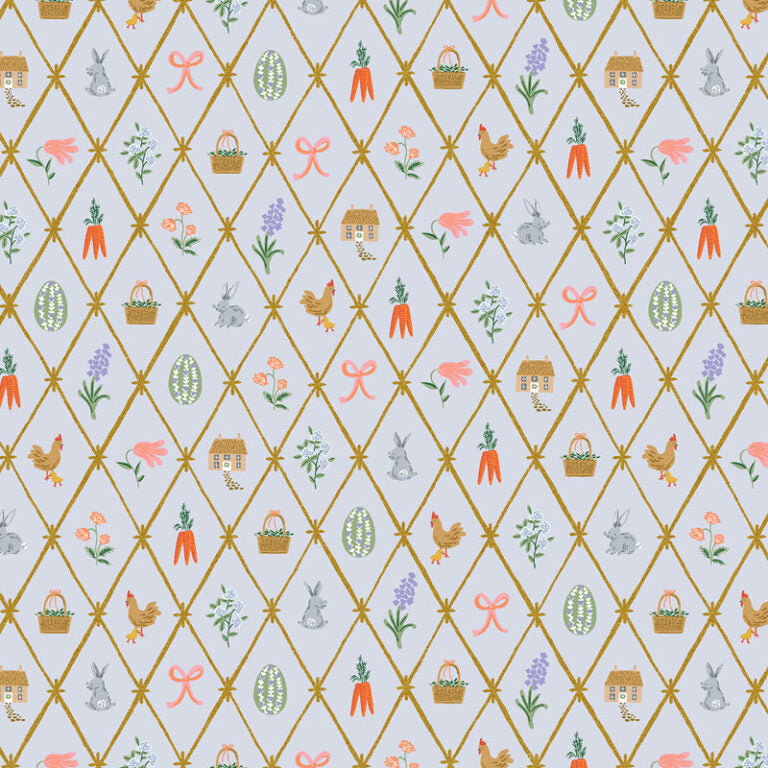 Easter - Blue Metallic - Rifle Paper Co 304270-04 - Dinkydoo Fabrics