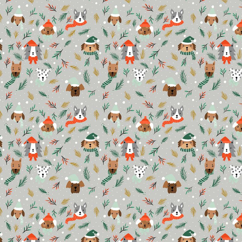 Merry Pawmas - Barkmas Tree in Silver METALLIC - Cotton + Steel