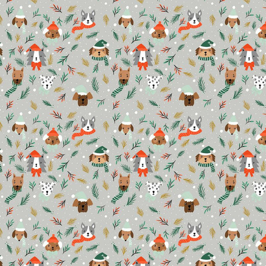 Merry Pawmas - Barkmas Tree in Silver METALLIC - Cotton + Steel