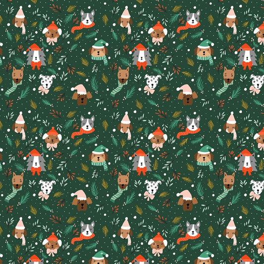 Merry Pawmas - Barkmas Tree in Hunter METALLIC - Cotton + Steel