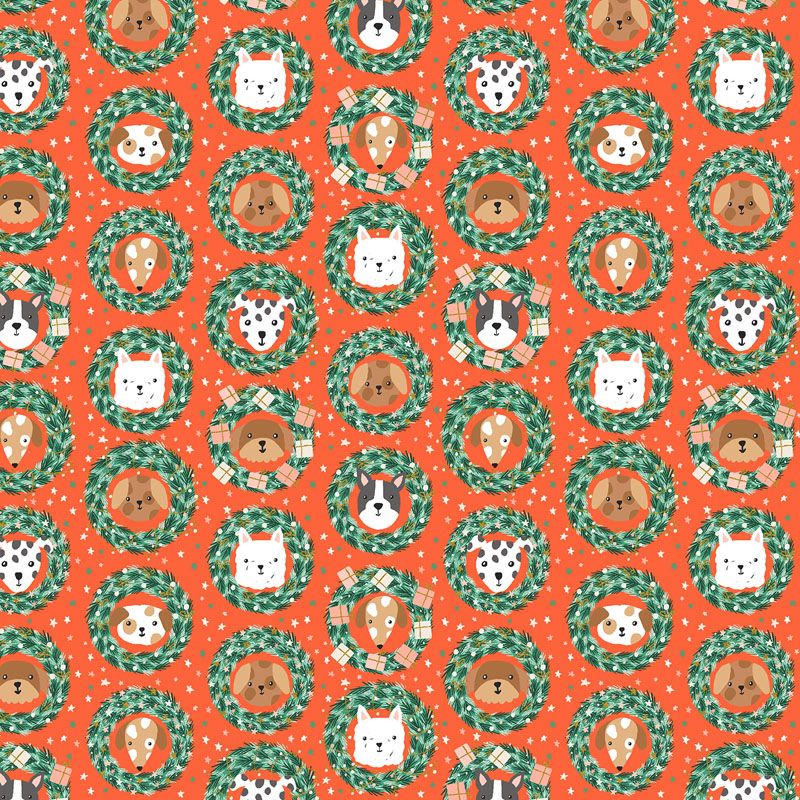 Merry Pawmas - Bark & Bough in Red METALLIC - Cotton + Steel