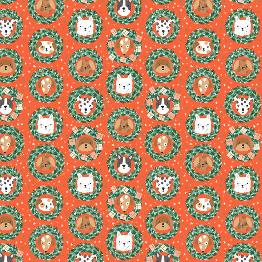 Merry Pawmas - Bark & Bough in Red METALLIC - Cotton + Steel