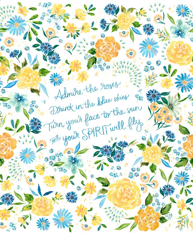 Sunshine & Blue Skies - Admire The Roses PANEL in Cloud - Create Joy Project - Moda - Dinkydoo Fabrics