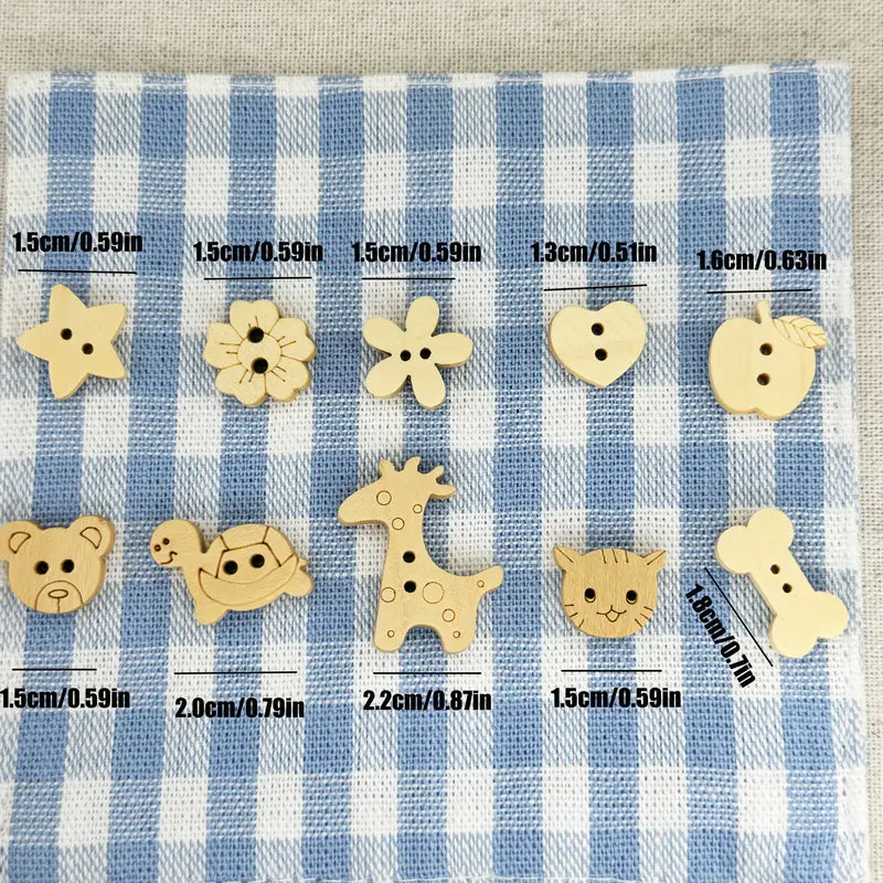Wooden Assorted Cute Buttons 2 Hole with FREE Case! (172pc)