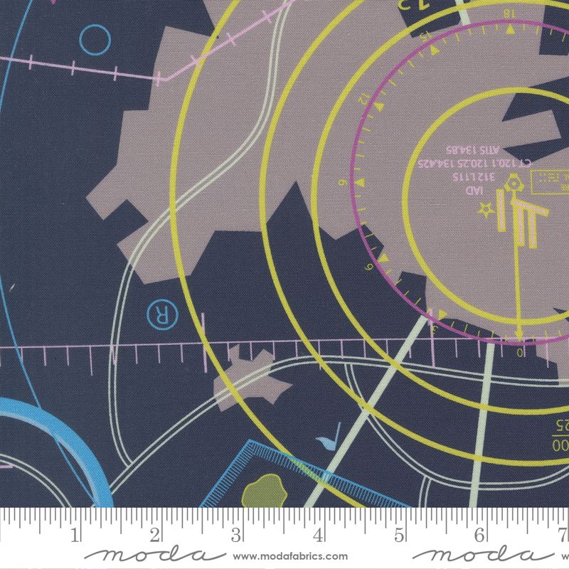High Flight - VFR Chart in Navy - Sariditty - Moda - Dinkydoo Fabrics