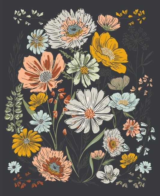 Woodland & Wildflowers - Panel in Charcoal - Fancy That Design House - Moda