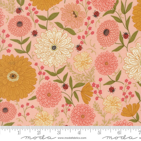 Ladybug Whimsy - Zinnias METALLIC in Pretty Pink - Gingiber - Moda (Pre-order: Oct 2026)
