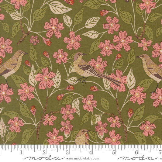 Ladybug Whimsy - Blossoms METALLIC in Grass - Gingiber - Moda (Pre-order: Oct 2026)