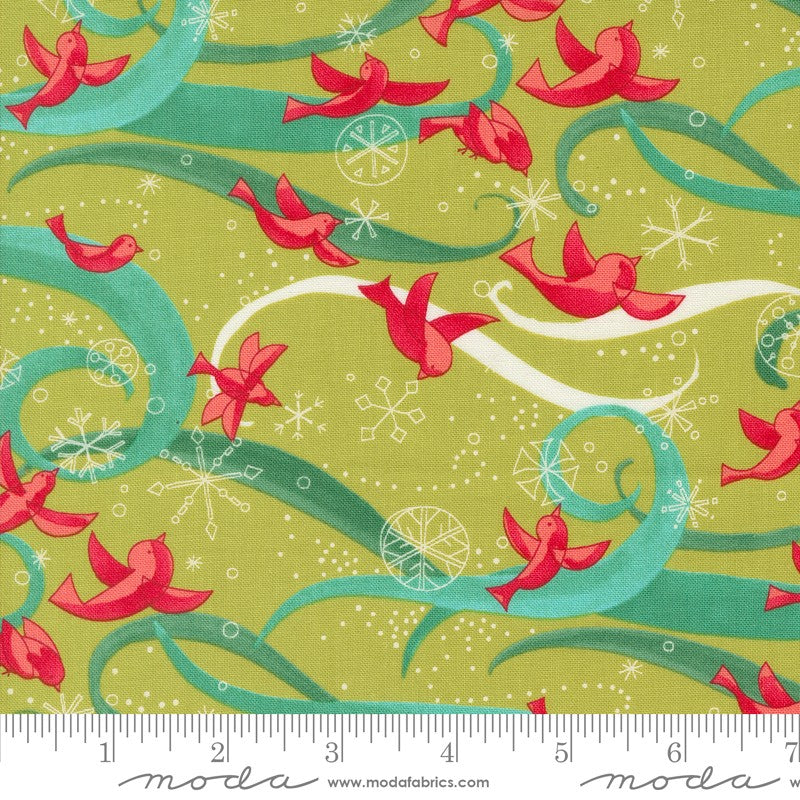 Winterly - Birds with Ribbons in Chartreuse - Robin Pickens - Moda (Pre-order: May 2024)