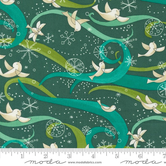Winterly - Birds with Ribbons in Spruce - Robin Pickens - Moda (Pre-order: May 2024)