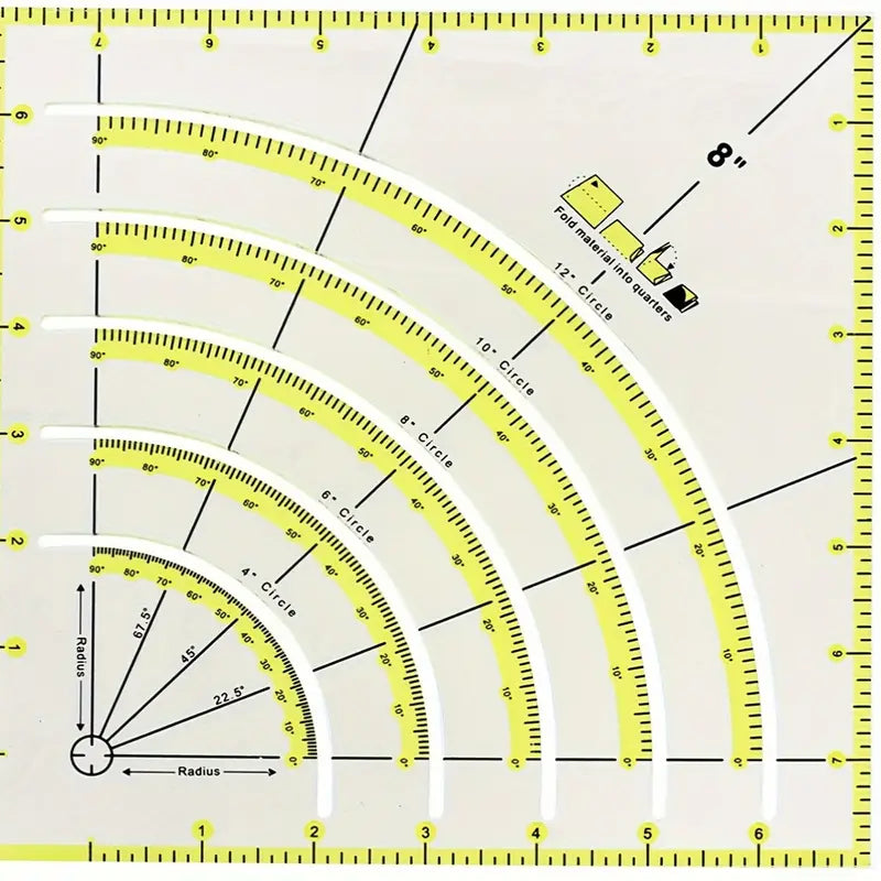 Non-Slip Circle Cutter Ruler 8" x 8"