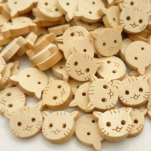Wooden Cat Buttons (10pc) 2 Hole (0.5") (Pre-order: Jan 2026)