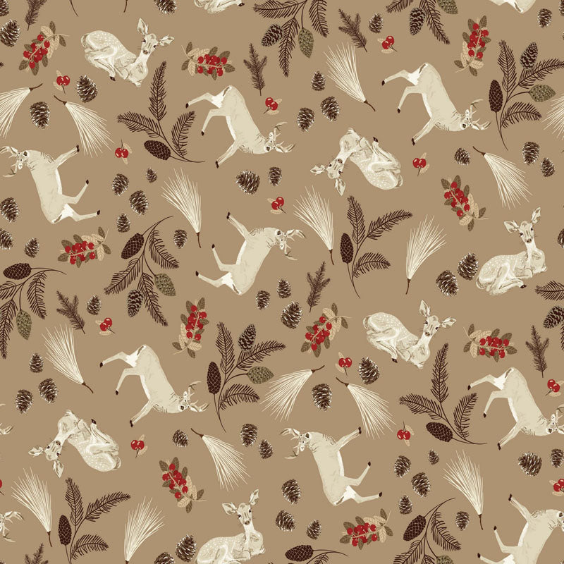 Canadian Woodlands - Deer in Taupe - Ginger Deverell - TrendTex Fabrics (Pre-order: Apr 2027)
